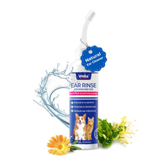 Wellix ear cleaner bottle pours gently for safe, non-irritating dog and cat ear care.