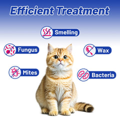 Wellix ear cleaner on a cat's ear during a calm routine to reduce odor.