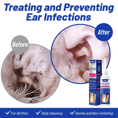 Wellix ear cleaner applied to a dog's ear for soothing relief and reduced irritation.