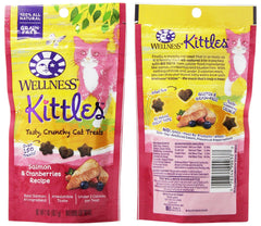 Wellness Kittles cat treats three flavors in pouch close-up, grain-free and natural.