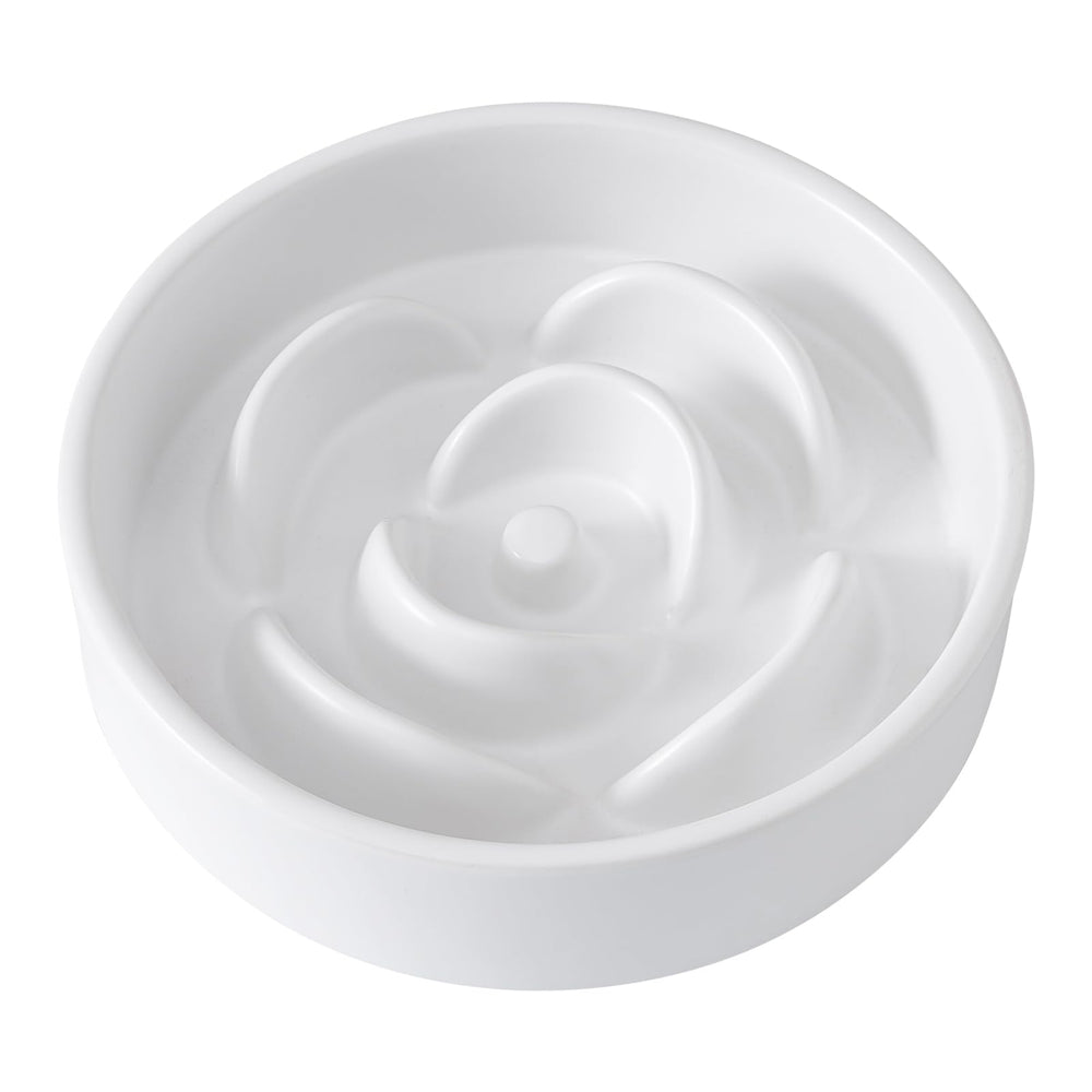 Welloyed 6'' ceramic slow-feeder dog bowl with petal white for controlled eating.