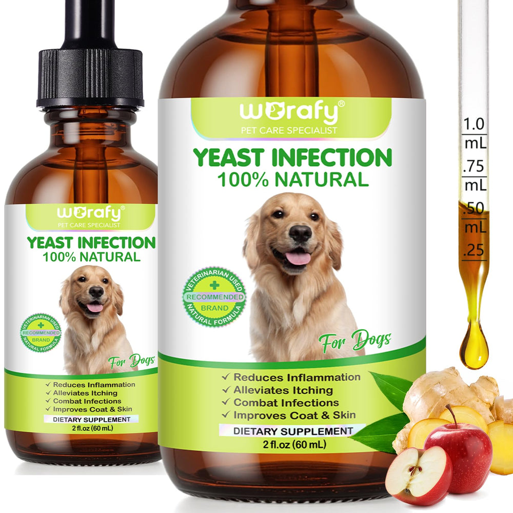 WELOSUER natural dog yeast treatment bottle shows soothing formula for itchy skin and ears