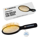 We Love Doodles pin brush with wood handle for smooth grooming.