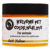 WELYEME dog hair dye Yellow-2 bottle application demonstrates easy color application on light fur.
