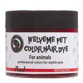 WELYEME permanent dog hair dye red bottle for vibrant long-lasting color on light coats.