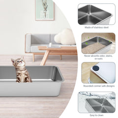 WENBOKMIN stainless steel cat litter box with anti-slip mat reduces slips.