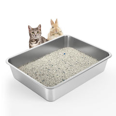 WENBOKMIN stainless steel cat litter box front view, easy cleaning with non-absorbent surface.