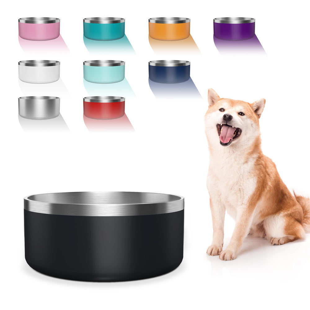 WENBOKMIN stainless steel dog bowl with 64oz capacity and non-slip design for quiet mealtime.