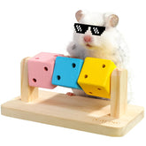 Wenriko hamster enrichment wooden puzzle toy with rotating cubes supports mental stimulation.