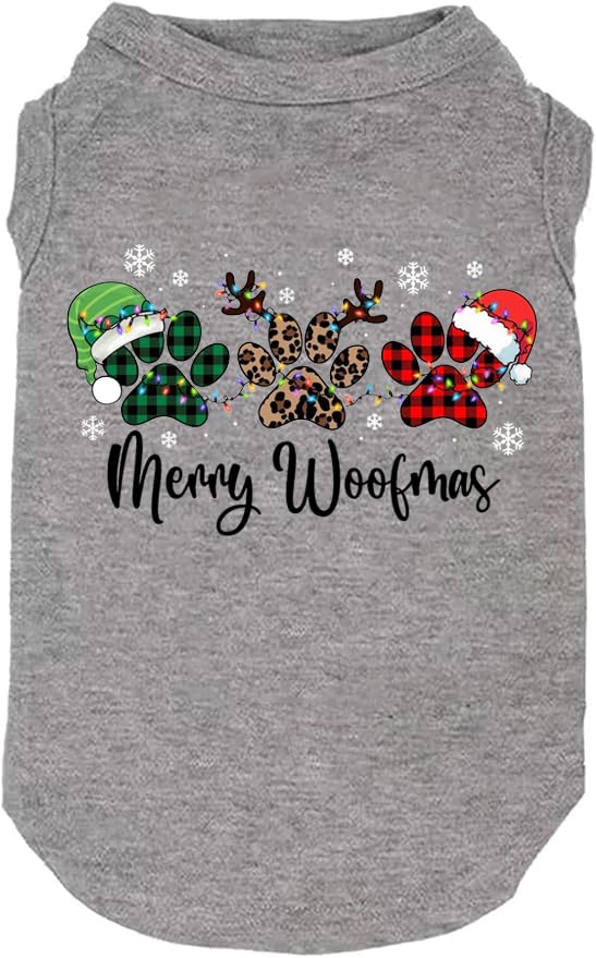 Weokwock merry christmas dog vest grey21 small, cozy holiday wear for small dogs