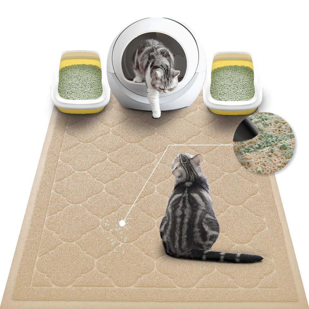 WePet cat litter mat beige XXL front view demonstrates large size and litter-trapping action