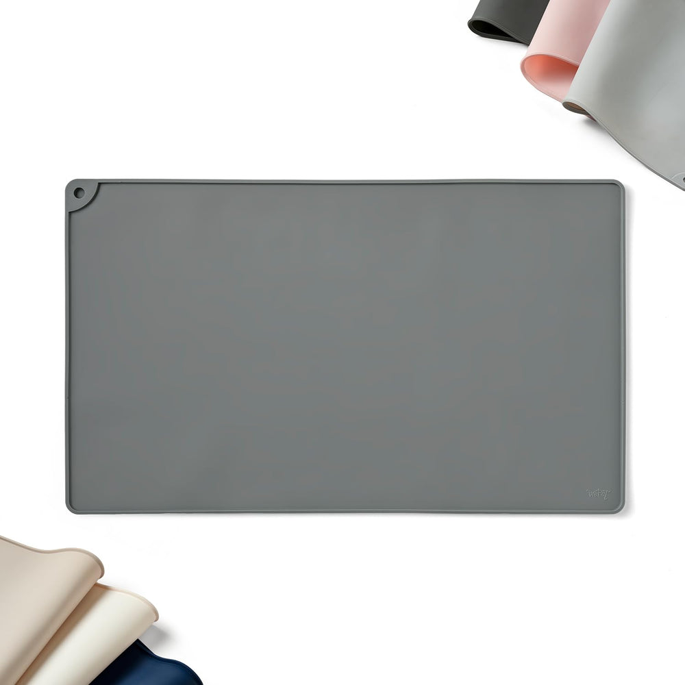 WePet dog feeding mat rock grey flat view reduces spills during meals