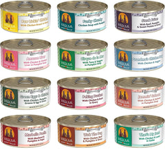 Weruva grain-free variety-pack packshot highlighting 12 cans for rotating meals