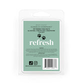 West Coast Candle Company Refresh packaging highlights eco packaging and pet-safe wax melts.