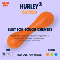 West Paw Zogoflex Hurley side view in Tangerine highlights a strong grip for aggressive chewers