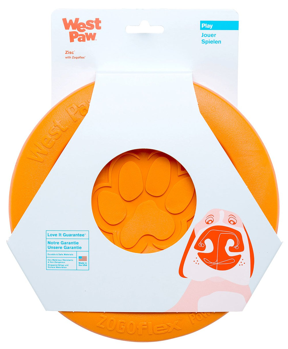 West Paw Zogoflex Zisc disc Tangerine front view for durable fetch