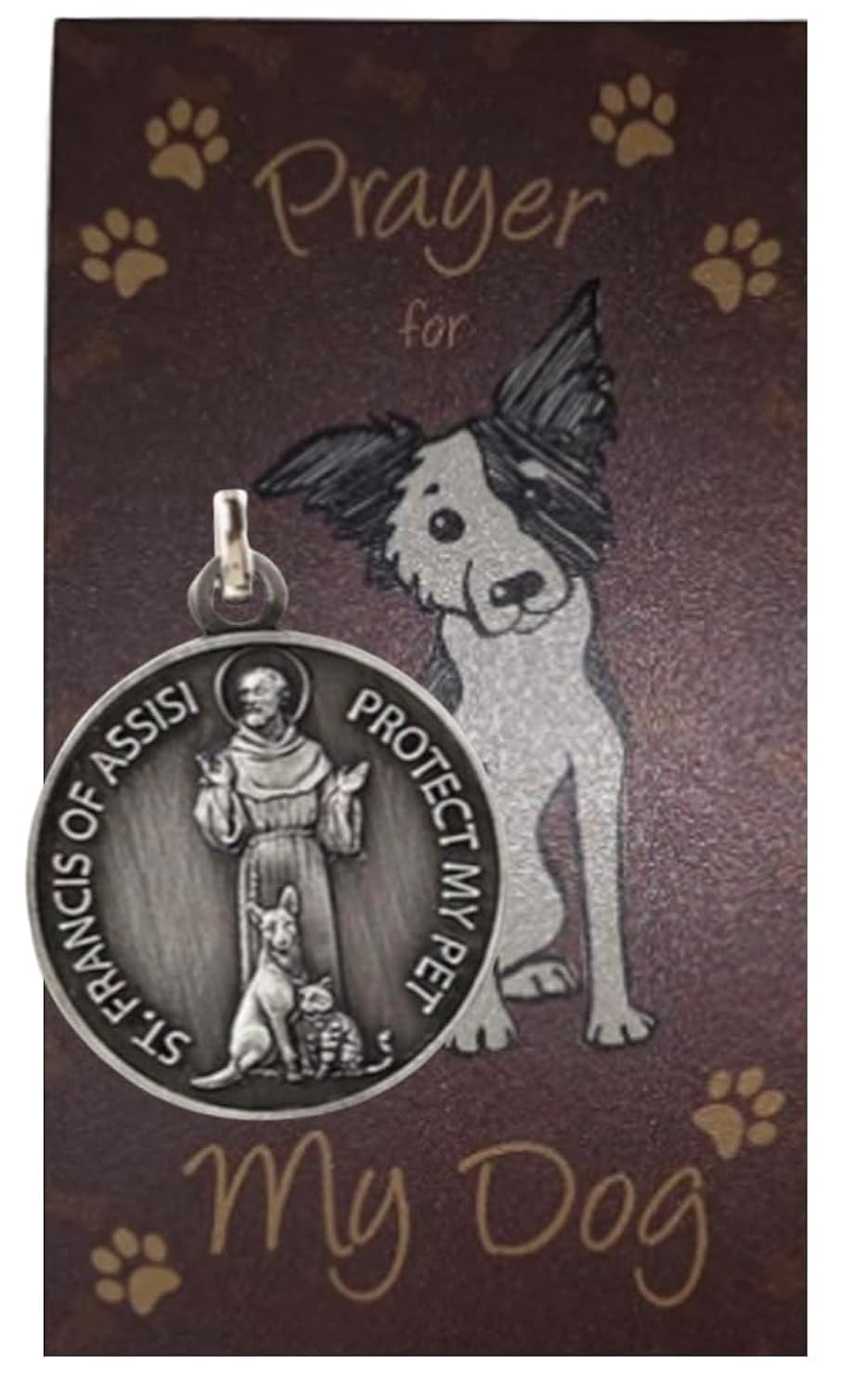 Westmon Works St Francis dog medal on a collar, a comforting symbol.