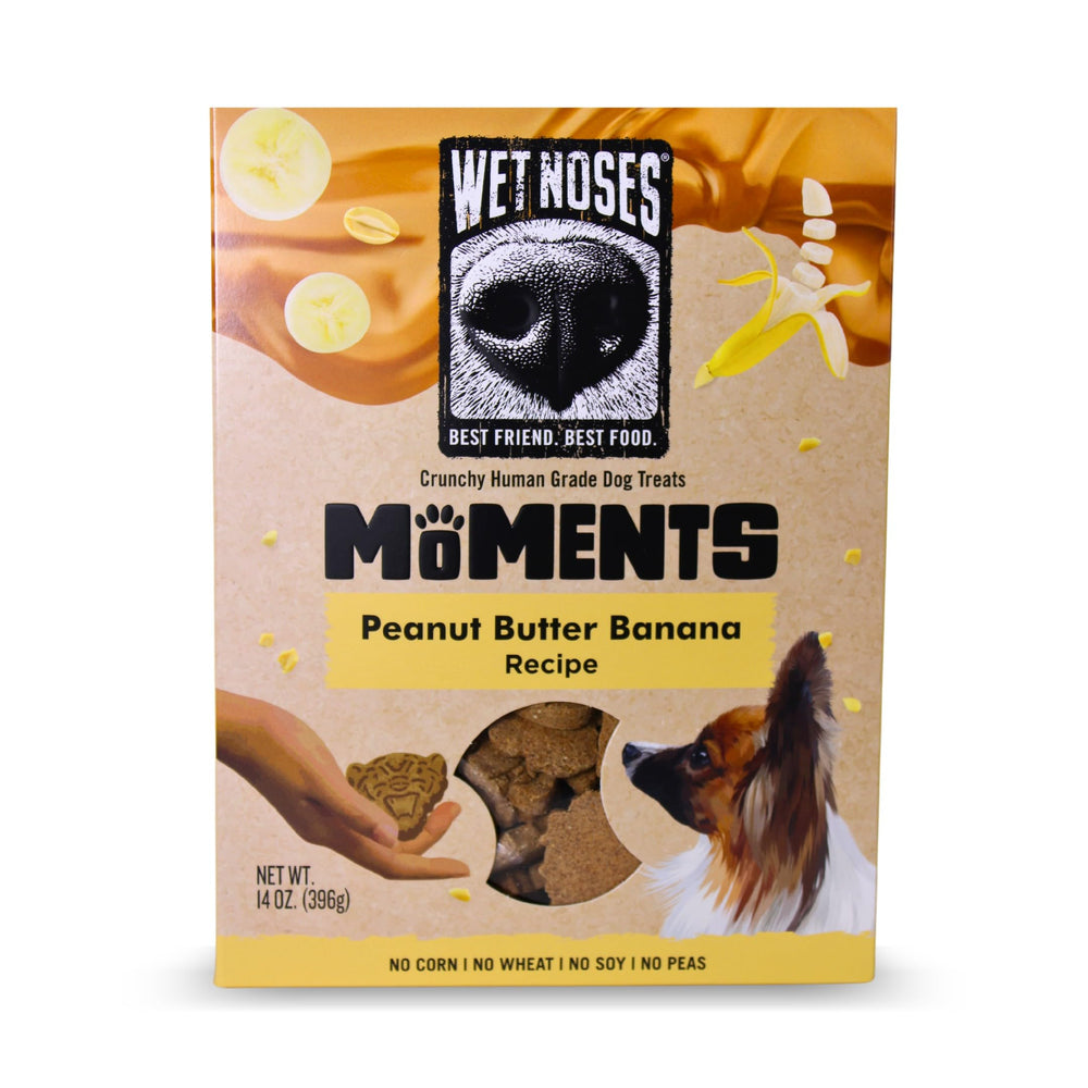 Wet Noses Moments peanut butter crunchy treats bag ready for daily training rewards