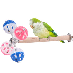 WEVONIGU bird stand perch with rotating balls in side view for natural wood enrichment