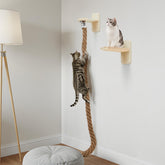 Weysat wall-mounted cat tree base in wood provides sturdy climbing support for active cats.