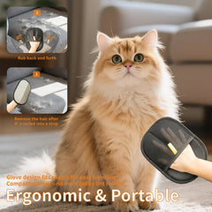 Whaislex pet hair remover glove on sofa demonstrates multi-surface cleaning