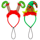 Whaline holiday dog headbands elf feet top in festive red and green for pet photos