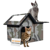WHDPETS outdoor cat house front view showing weatherproof shelter for winter warmth