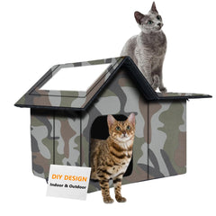 WHDPETS outdoor cat house front view showing weatherproof shelter for winter warmth