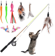 Whefory retractable cat teaser wand extended for long-range play.