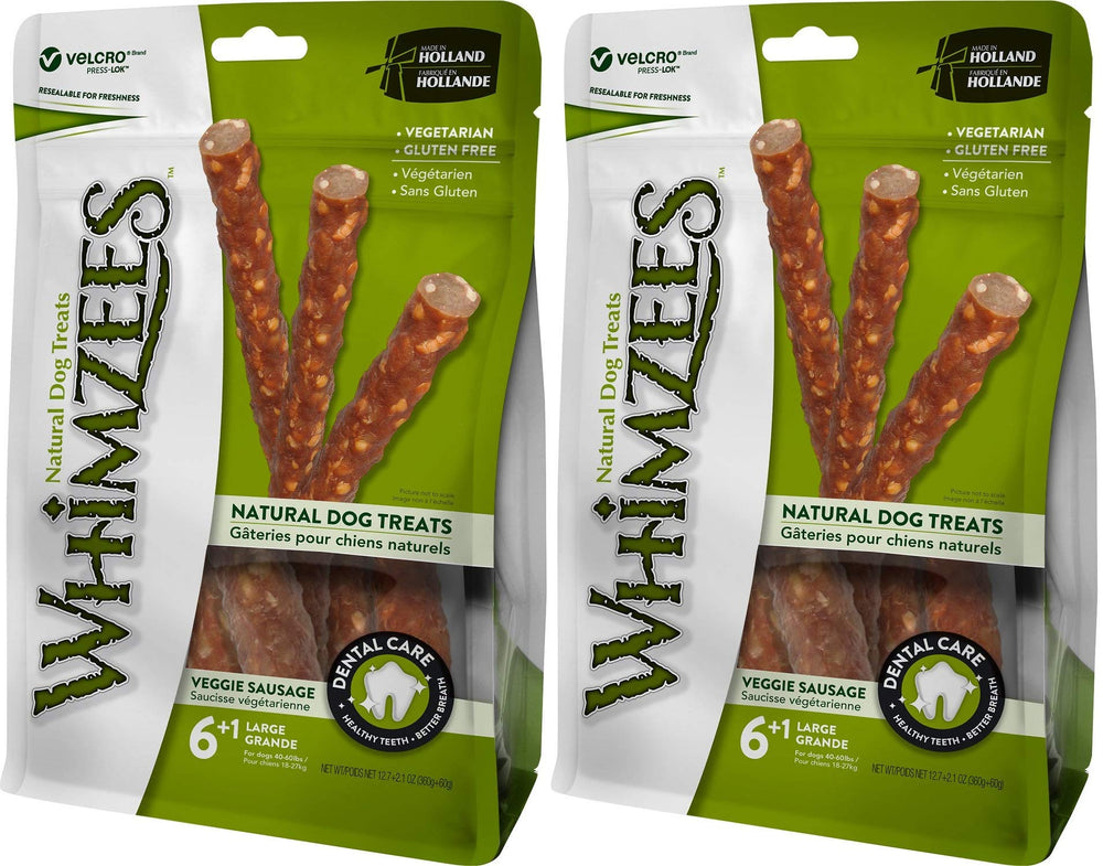 Whimzees Veggie Sausage Sticks Large packaging bundle for dogs 40-60 lbs — convenient chew.