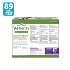 Whimzees Wellness value-box treats closeup highlights grain-free, vegetarian chews for sensitive dogs.