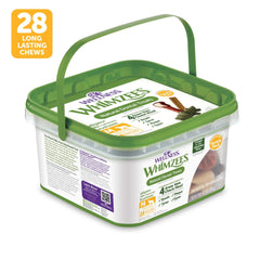 Whimzees Wellness Variety Pack medium dental chews closeup highlights long-lasting cleaning time.