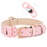 WHIPPY Airtag leather dog collar pink XS front view with durable padded comfort
