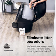 Whisker OdorTrap pod-not-included shows exterior placement for traditional litter boxes, targeting odors.
