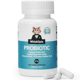 Whiskopia cat probiotic bottle pour shows easy daily dosing for digestive balance.