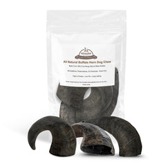 Whitetail Naturals water buffalo horns medium 3-pack packaging shows natural chew for dogs and boredom relief