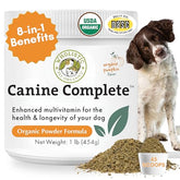 Wholistic Pet Organics Canine Complete bottle front for all-breed daily health support.