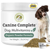 Wholistic Pet Organics Canine Complete bottle shows a daily all-breed supplement