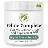 Wholistic Pet Organics Feline Complete bottle front, daily multivitamin for cats.
