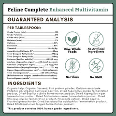 Wholistic Pet Organics Feline Complete digestible-scoop showcases daily probiotic support for balanced digestion.