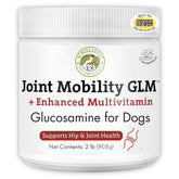 Wholistic Pet Organics Joint Mobility GLM bottle supports mobility and joint comfort.