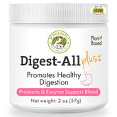 Wholistic Pet Organics probiotics for dogs powder tub showcasing texture for digestive support.