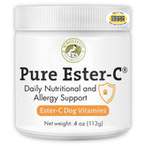 Wholistic Pet Organics Pure Ester-C powder for dogs in a bottle supports immune health.