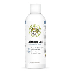 Wholistic Pet Organics Salmon Oil bottle top view for easy daily dosing.