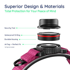 WhoseID Airtag Dog Collar QR Code highlights fast owner contact access for lost-pet recovery.