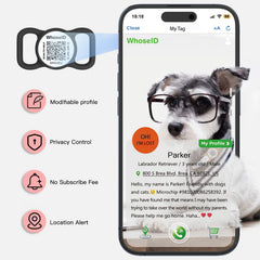 WhoseID digital pet profile management on mobile with multiple profiles.