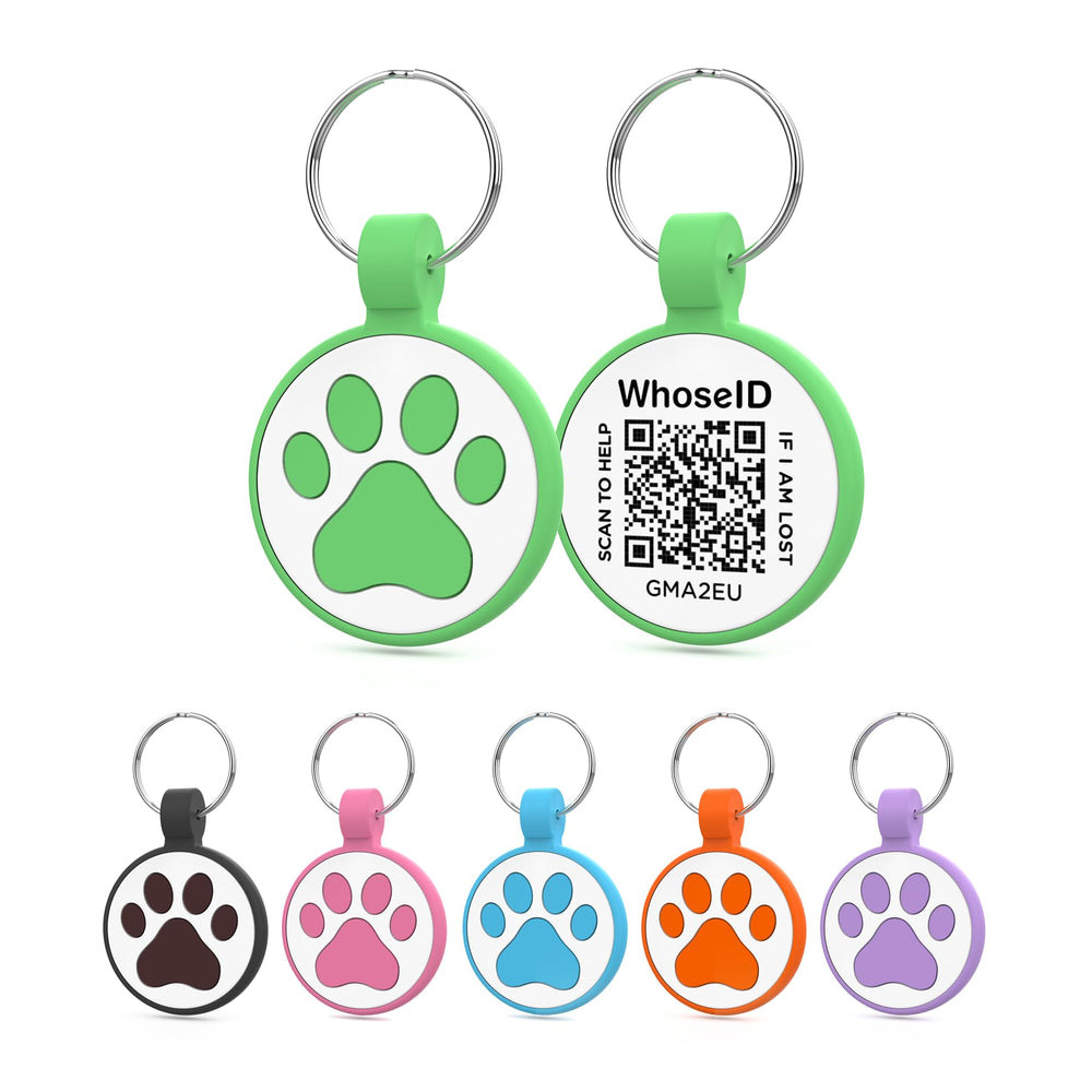 WhoseID QR Cat Tag green front view for quick visibility and safety.