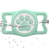 WhoseID AirTag Holder green full-cover protects AirTag on pets during adventures.