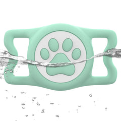 WhoseID AirTag Holder green full-cover protects AirTag on pets during adventures.