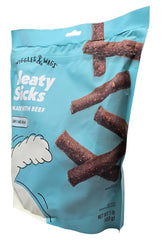 Wiggles & Wags Beef Meaty Sticks close-up shows chewy texture ideal for training.